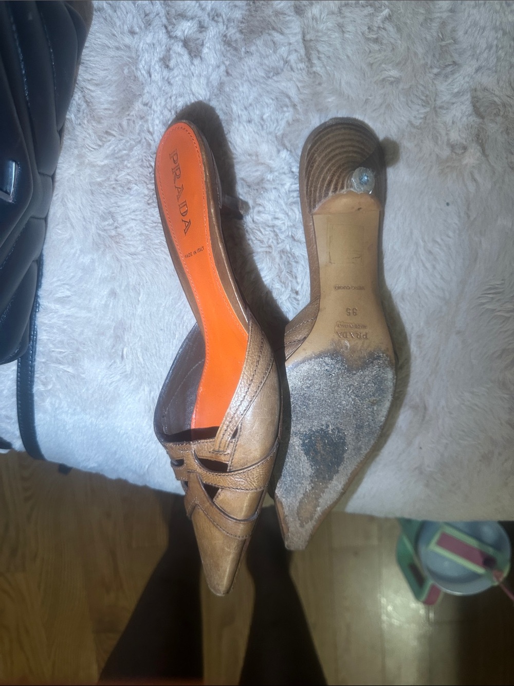 Prada Brown Suede Pointed Mules with Orange Insole - Picture 11 of 11